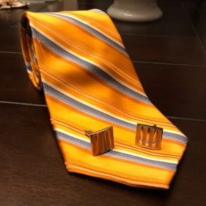 👔Orange Nicole Miller Tie+ Matching Cuff Links
